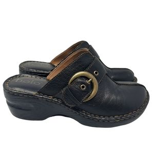 Bolo Born Wedge Clogs Women's Sz 7 Brown Leather Buckle Mules Comfort Shoes